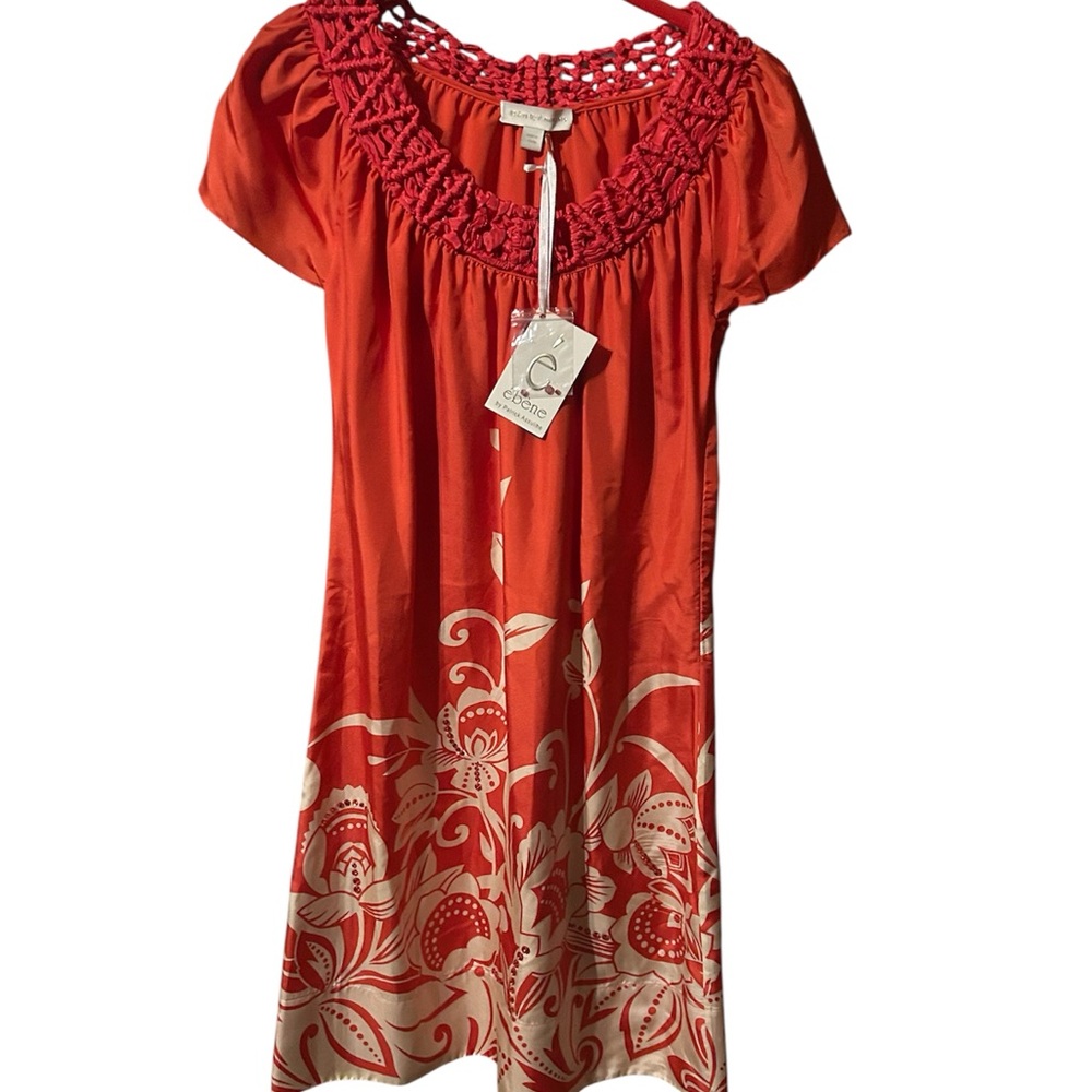e’be’ne by Patrick NWT Silk Red and Cream Size Small Floral Midi Dress